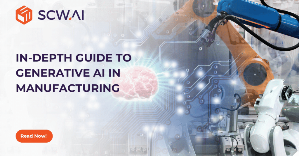 Image is the banner of SCW.AI's generative AI in manufacturing article.