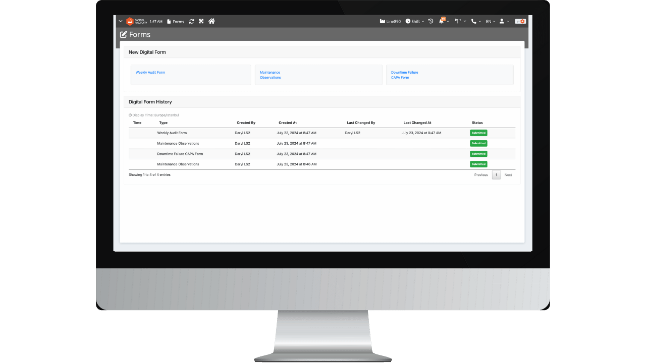 Image shows how easy to document production logs with Digital Forms.