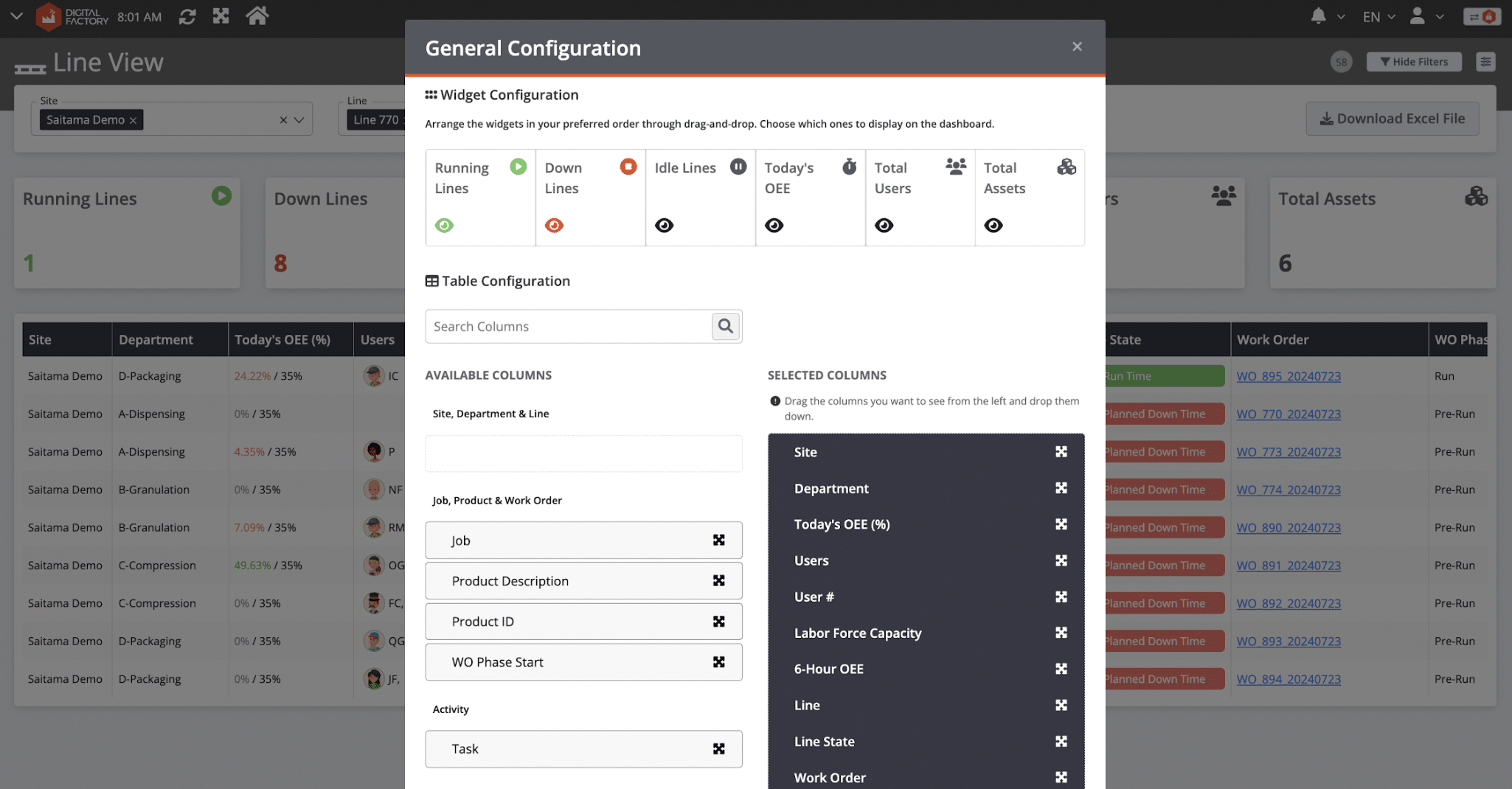 Image demonstrates Line View is a highly customizable production tracking solution.