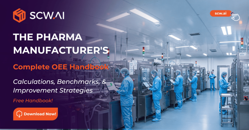 Image is the banner for OEE in pharma handbook.