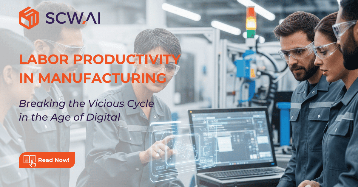 Image is the banner of SCW.AI's labor productivity in manufacturing article.