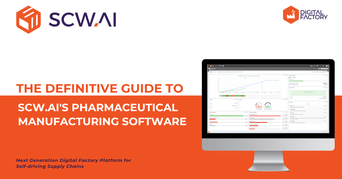 Image is the banner of pharmaceutical manufacturing software product post of SCW.AI.