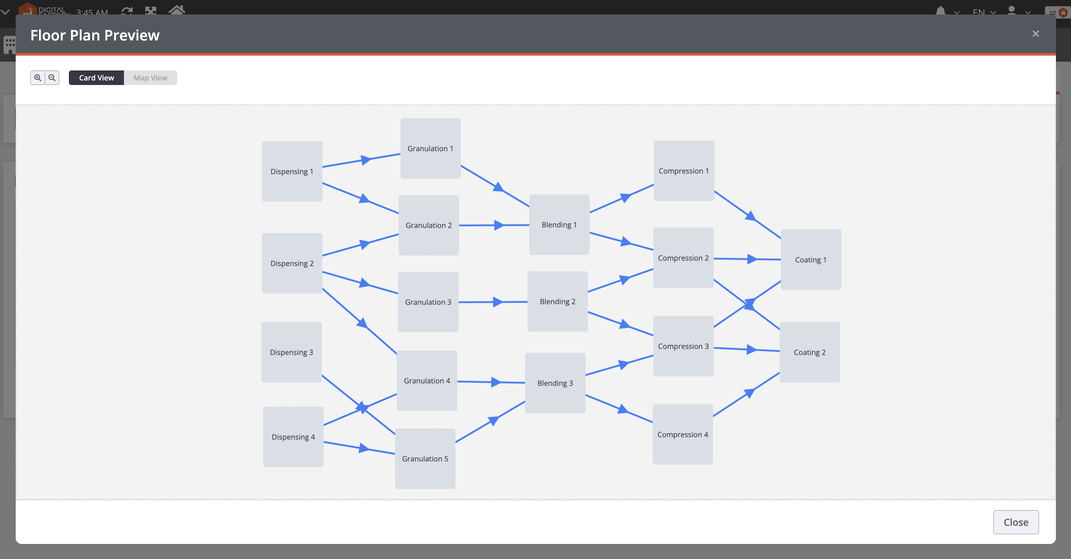 Image shows a shop floor plan where Combo Line Feature is utilized.