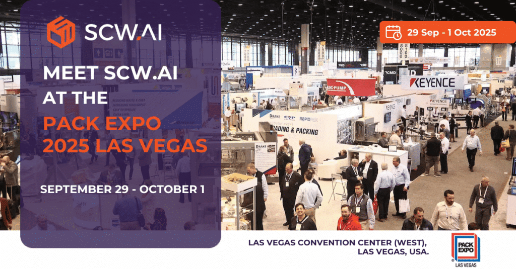 Image is the banner of SCW.AI's event participation for Pack Expo Las Vegas 2025.