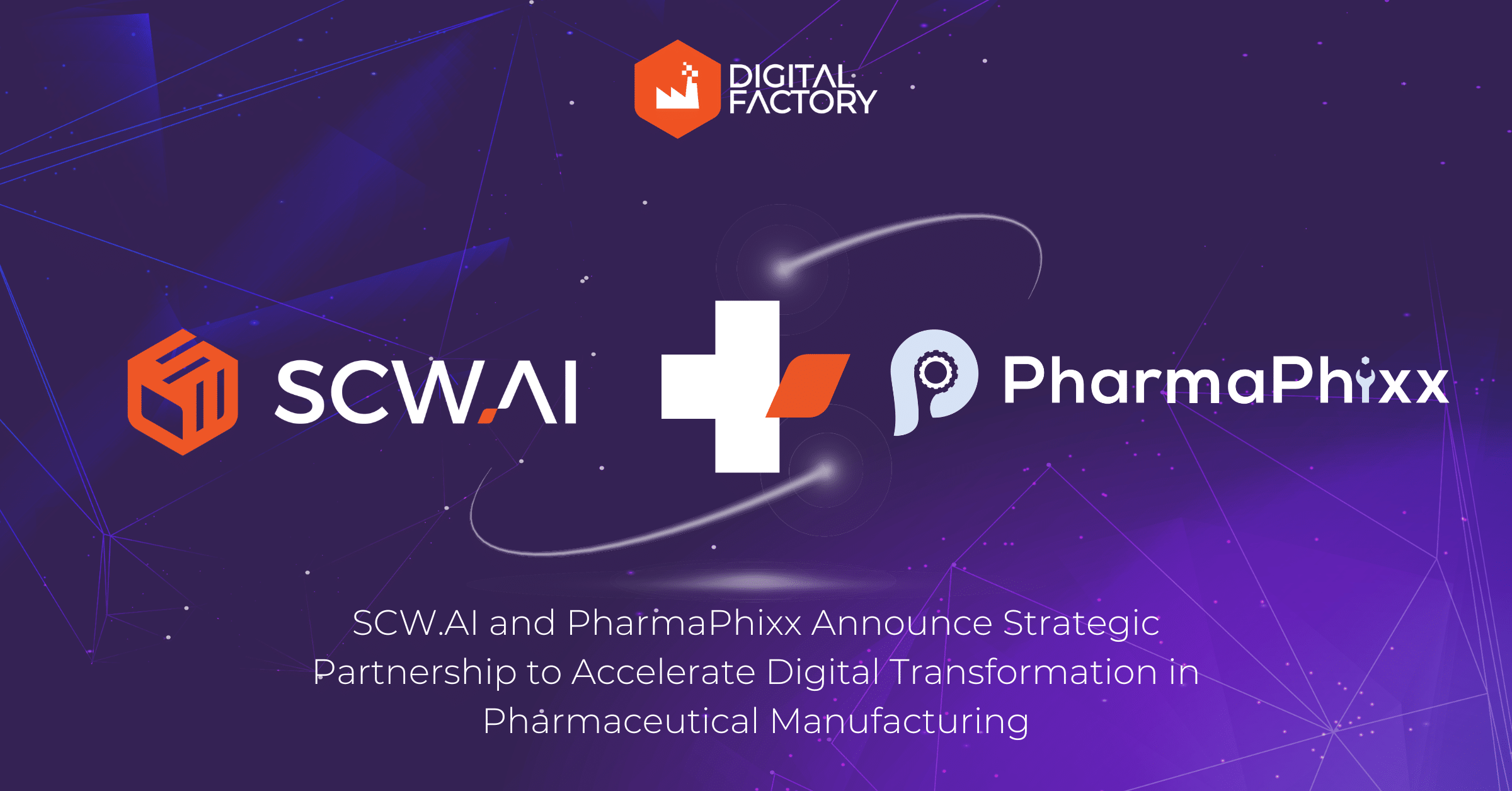 Image is the banner of SCW.AI partnership with PharmaPhixx that aims modernize pharma manufacturing.