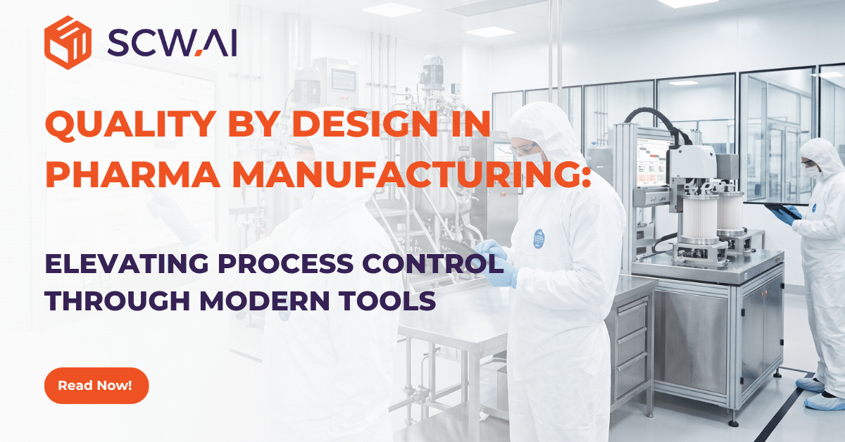 Image is the banner of SCW.AI's blog post on Quality by Design in pharma manufacturing.